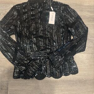 10 Crosby Derek Lam Black Sequin Blouse
